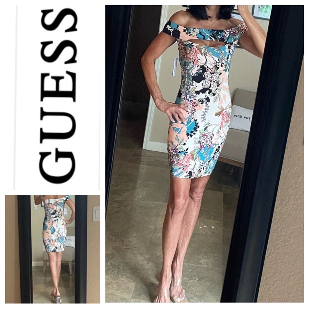 NWT Guess Cut-out Off-the-shoulder Floral Bodycon Dress Sz XS